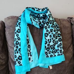 Ann Taylor Turquoise and Black Leopard Scarf Silk Scarf